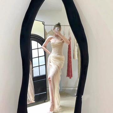 Minority Temperament Lace Mesh Embroidery Dress Woman 2025 New High-End Feel Banquet Waist Dress